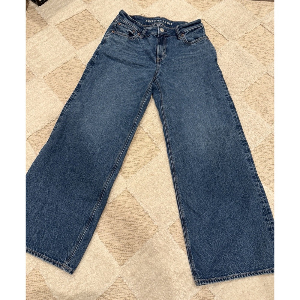 American Eagle Baggy Wide Leg Jeans Blue Size 2 Short Comfort Stretch Waistband